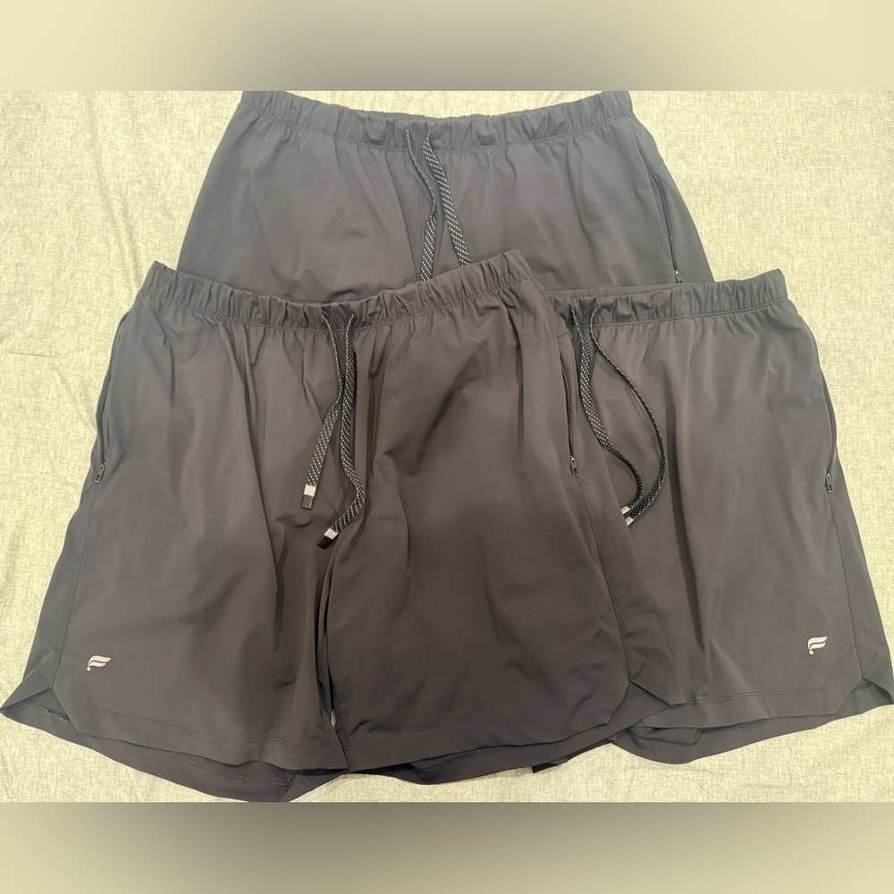3 Pairs Fabletics Men's Size XL Solid Black One Short 7" Inseam Linerless Shorts